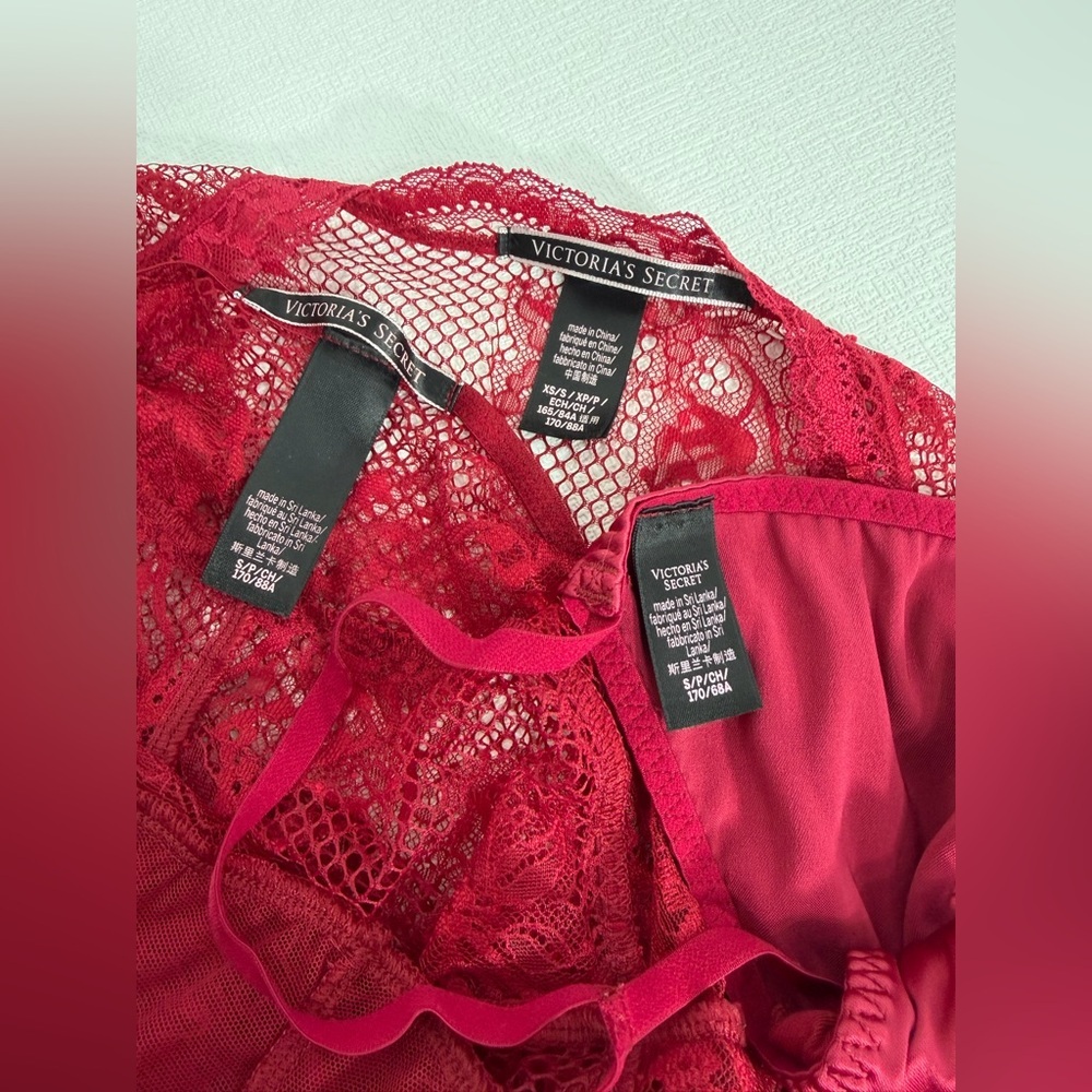NWOT Victoria’s Secret fishnet lingerie robe slip and thong set burgundy XS/S - Picture 6 of 7